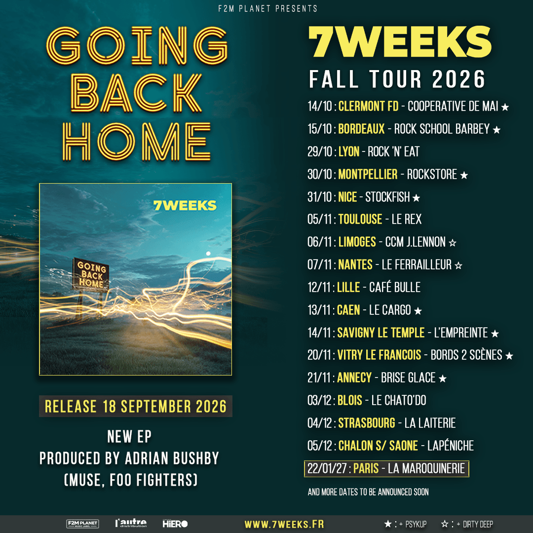 Visuel d'annonce 7Weeks nouvel EP et tournée 2026, format carré